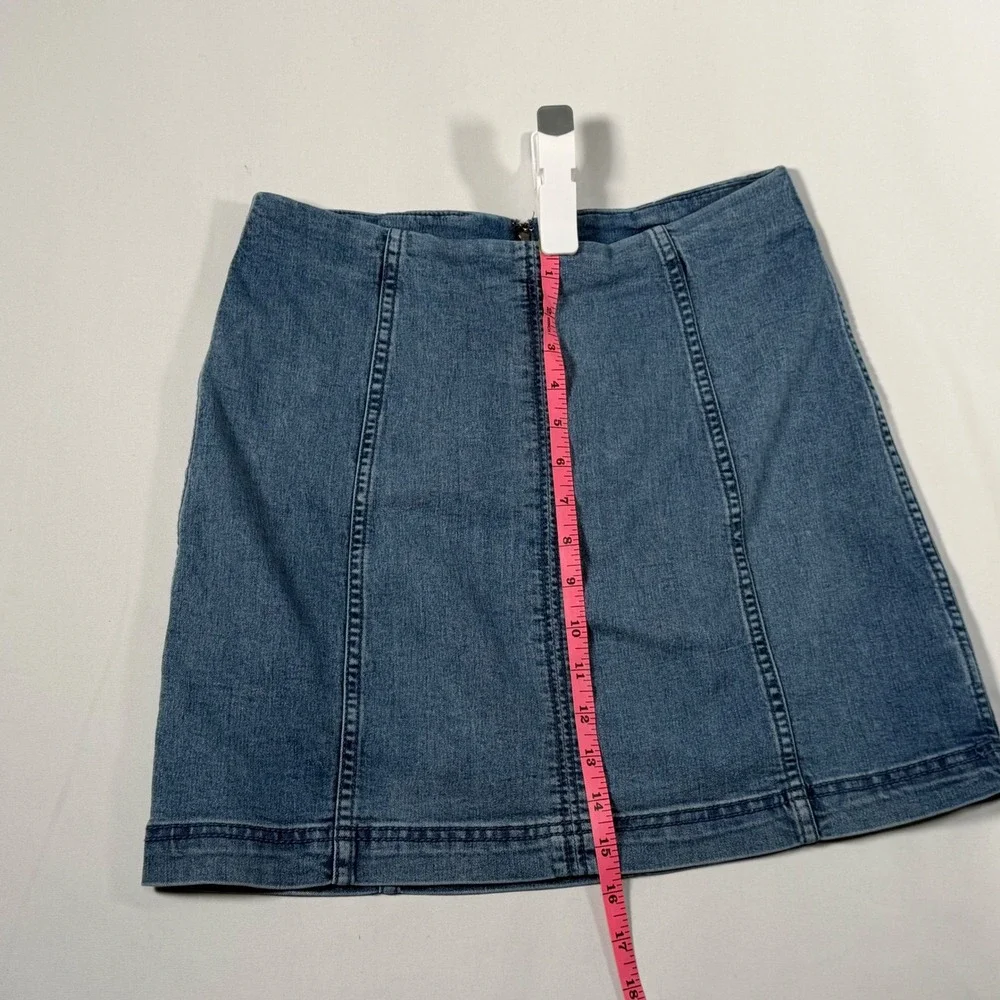 Free People Denim Skirt Women's 10 Blue A-Line Mini Seamed Back Zip‎ Boho Casual